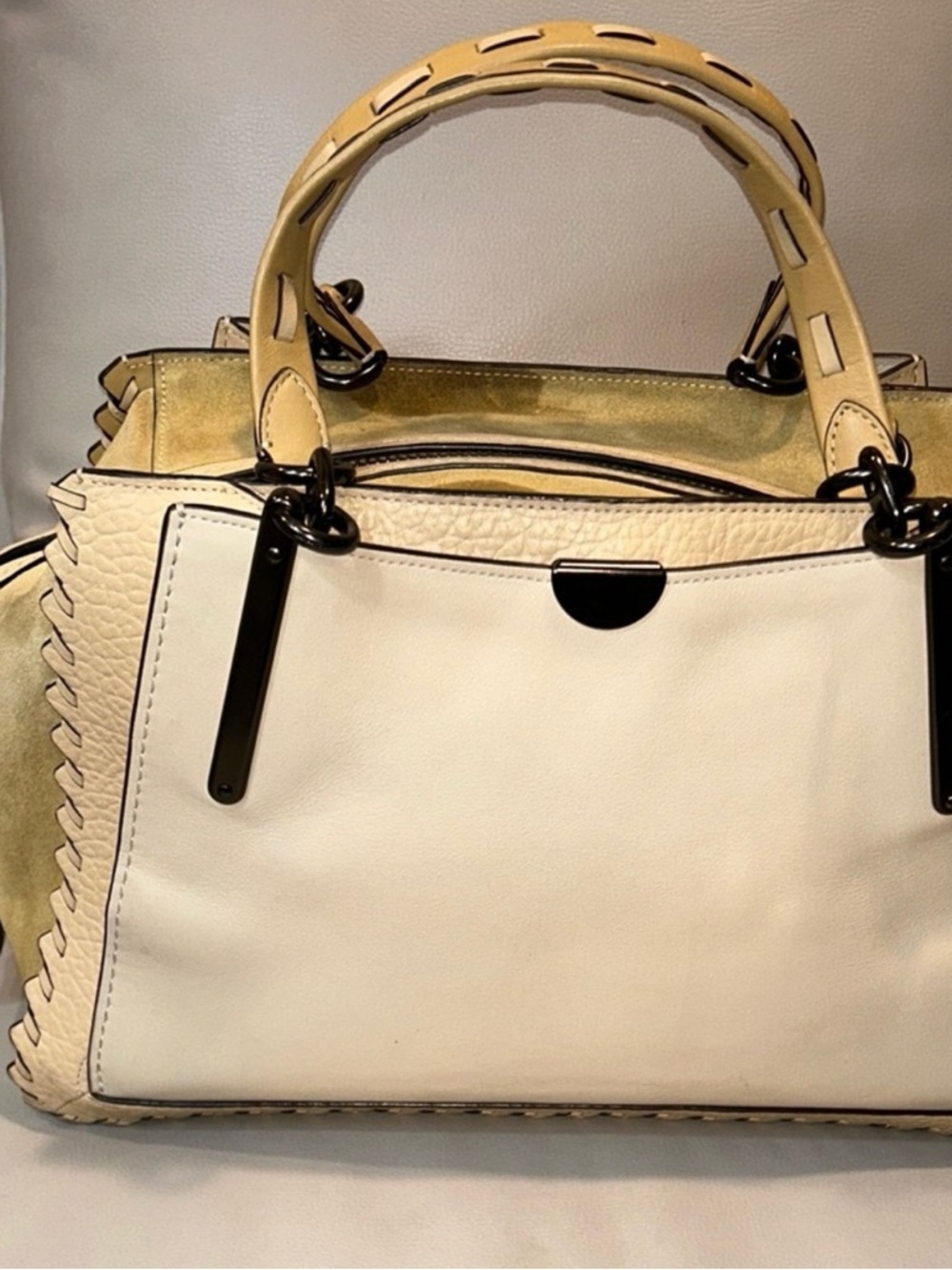 Coach Dreamer 36 Colorblock Suede Cream and Tan Satchel Bag - Picture 4 of 14